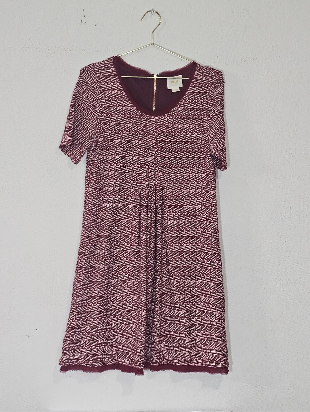 Maeve By Antropologie Burgundy & White Patterned Short Sleeve Mini Dress
